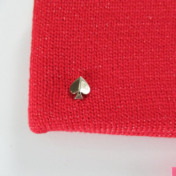 Kate Spade New York Metallic Logo Beanie Winter Hat Cap Red NEW $55 NWT - Picture 2 of 6